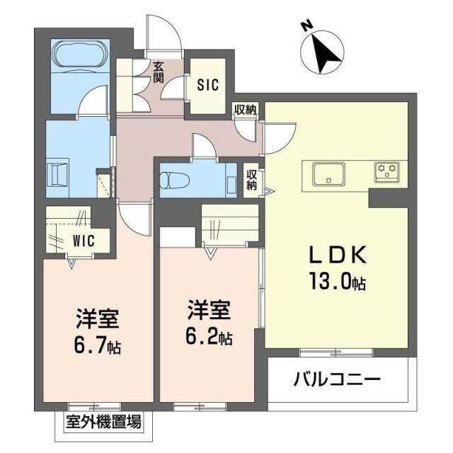 SHAMAISON HILLS 白壁(2LDK/2階)の間取り写真