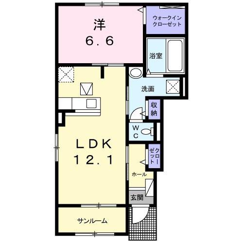 ピース B(1LDK/1階)の間取り写真
