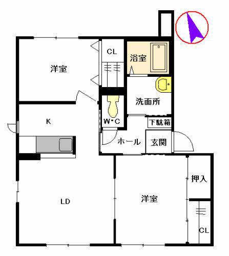 バリュージュ会下 A棟(2LDK/1階)の間取り写真