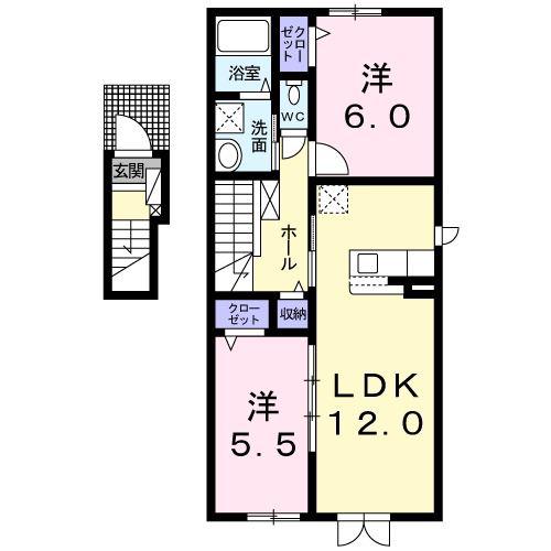 カエルムUII(2LDK/2階)の間取り写真