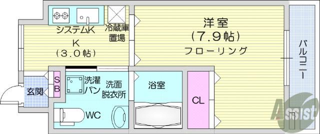 フィットエル仙台一番町(1K/3階)の間取り写真