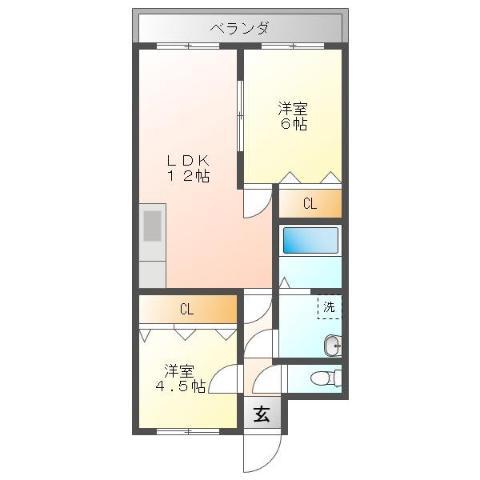 サンハイアットビル(2LDK/4階)の間取り写真