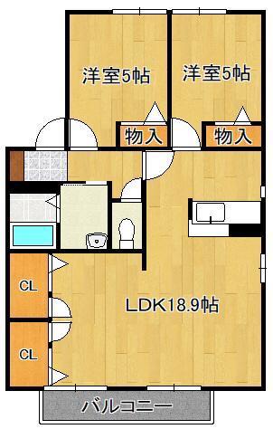 アン ファミール B棟(2LDK/2階)の間取り写真