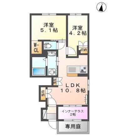 ルガルボニート北熊本(2LDK/1階)の間取り写真
