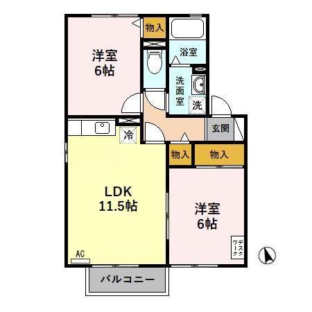 クレセントヴィラ日置江 A(2LDK/1階)の間取り写真