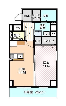 ハートフル医大西(1LDK/5階)の間取り写真