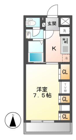 リブリ・浄心B(1K/3階)の間取り写真