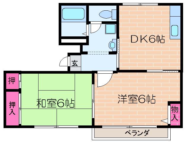 パストラル長吉(2DK/1階)の間取り写真