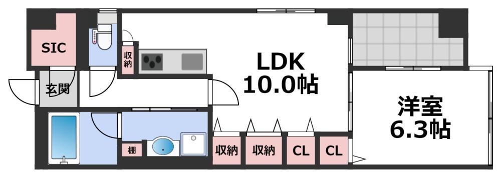 ノステルコート夕陽丘(1LDK/8階)の間取り写真