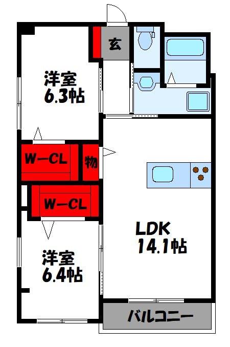 WEALTH COMFORT 新宮(2LDK/2階)の間取り写真