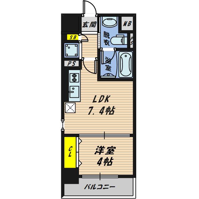 LA CASA京橋(1DK/2階)の間取り写真