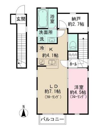 DUO 南台 B(1SLDK/2階)の間取り写真