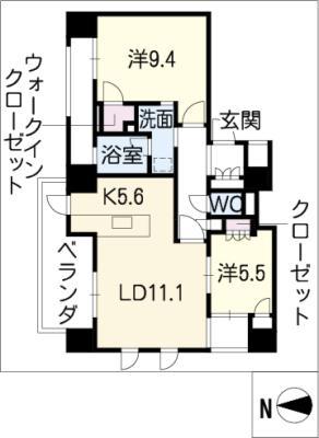 プライムメゾン御器所(2LDK/12階)の間取り写真