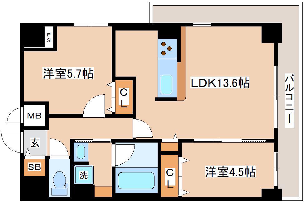 ANCREST KOBE(2LDK/9階)の間取り写真