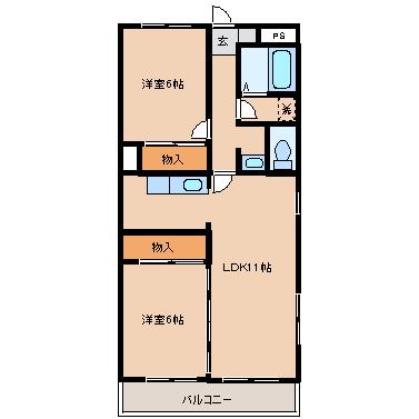 ル・パルフェ壱番館(2LDK/1階)の間取り写真