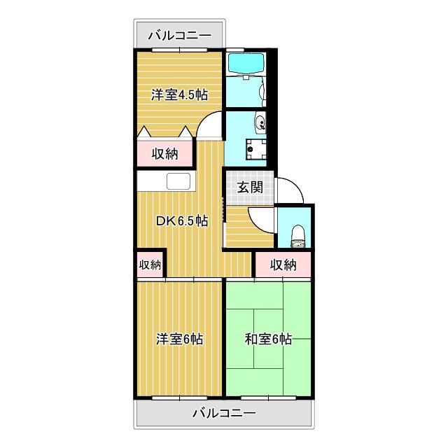 日成日笠コーポ(3DK/1階)の間取り写真