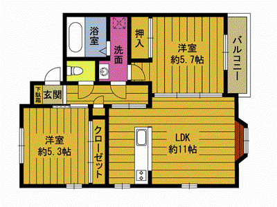 エーデルハイム戸次(2LDK/2階)の間取り写真
