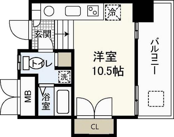 広島電鉄江波線 舟入幸町駅 徒歩2分 9階建 築22年(ワンルーム/5階)の間取り写真