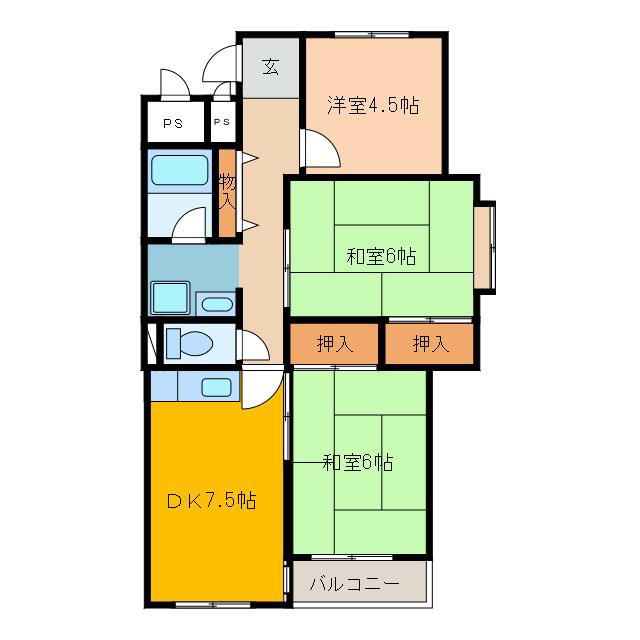 延増マンション新川(3DK/4階)の間取り写真