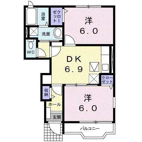 シプリエールC(2DK/1階)の間取り写真
