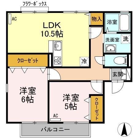 ドミール円座C棟(2LDK/1階)の間取り写真