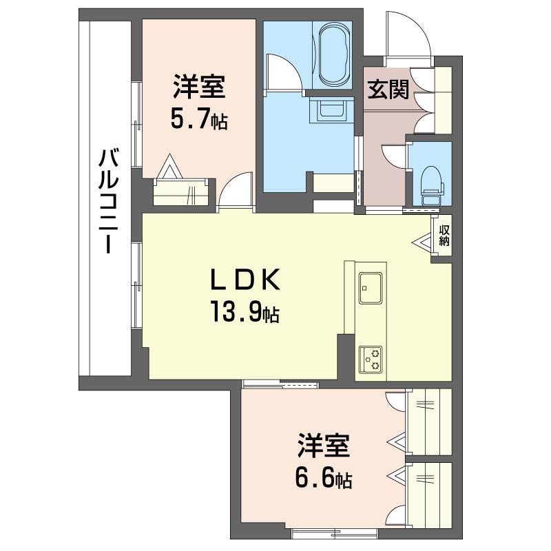 シャインバード フォーエヴァー(2LDK/3階)の間取り写真