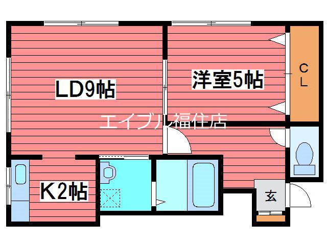 ラスティ月寒西B棟(1LDK/3階)の間取り写真