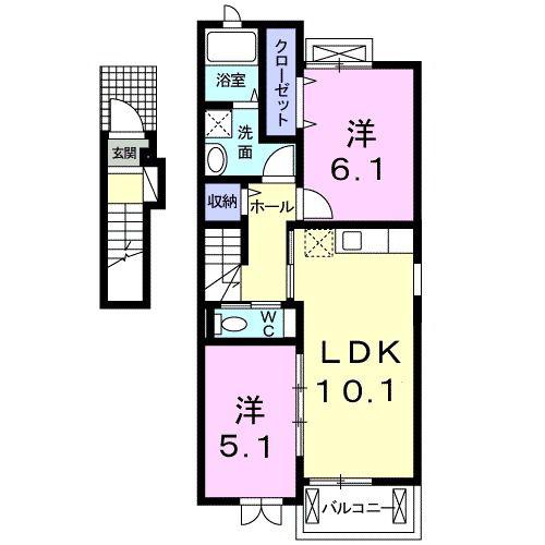 コンフォートI(2LDK/2階)の間取り写真