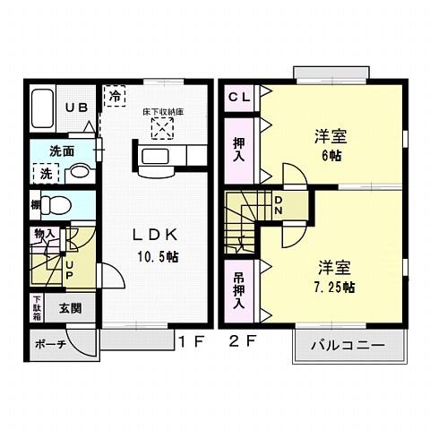メロディア A 2LDK(2LDK/2階)の間取り写真
