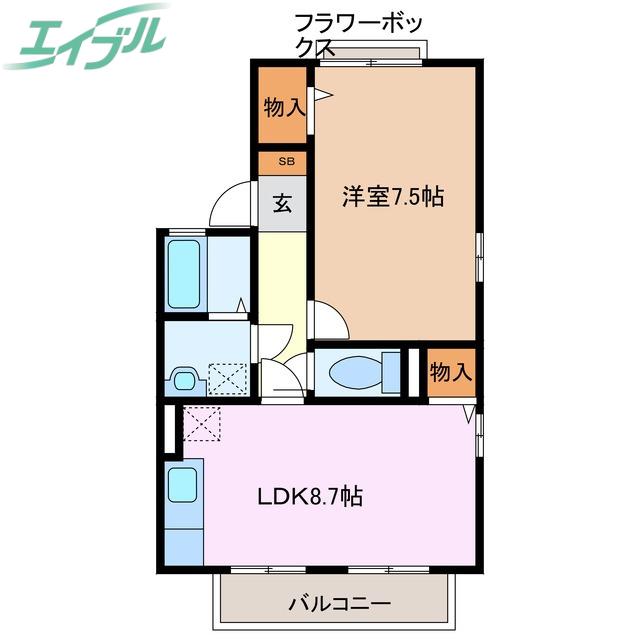 ウエストバンブーII A棟(1LDK/2階)の間取り写真