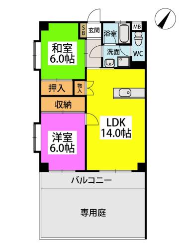 リーベンハイム室見(2LDK/1階)の間取り写真