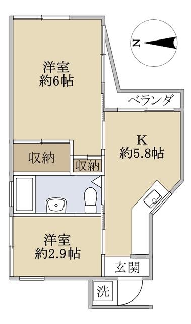 岩渕マンション(2K/4階)の間取り写真