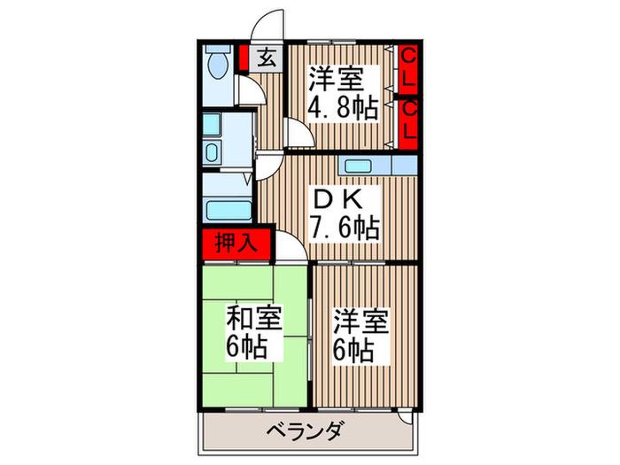 エクセレンストキB棟(3DK/2階)の間取り写真