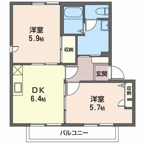 クレセールさくらB(2DK/2階)の間取り写真