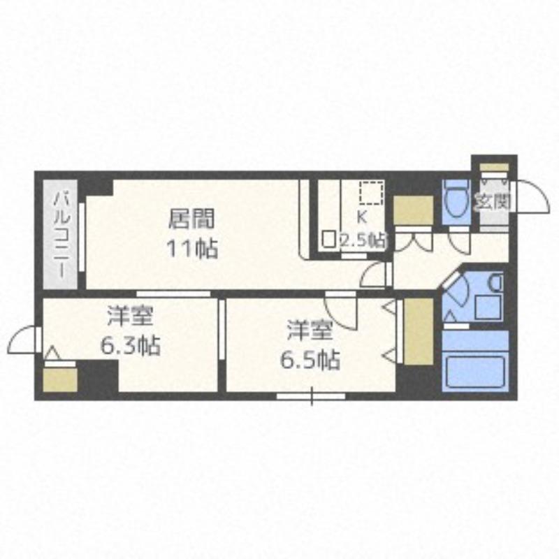 マハトゥール札幌(2LDK/6階)の間取り写真