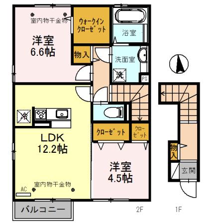 ルミエールオッツ A棟(2LDK/2階)の間取り写真