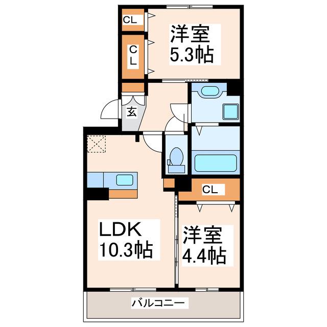 リーブリング田迎(2LDK/1階)の間取り写真