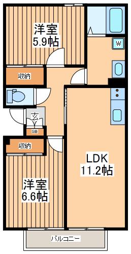 ガーデンホーム コブシ(2LDK/1階)の間取り写真