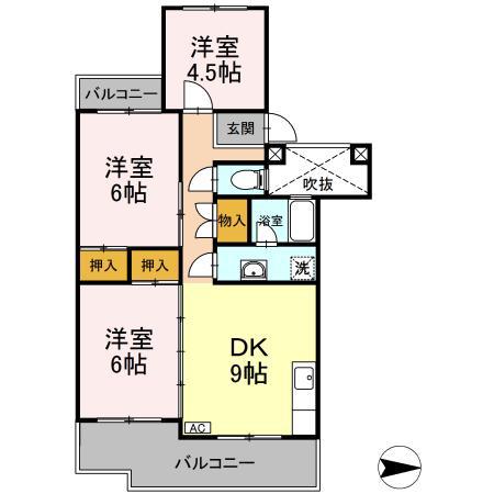 フジパレス米子(3DK/4階)の間取り写真