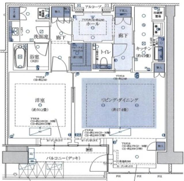 グラングリーン大阪 THE ノース RESIDENCE(1LDK/32階)の間取り写真