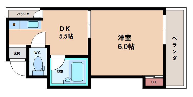 コーポイン長居 B棟(1DK/4階)の間取り写真