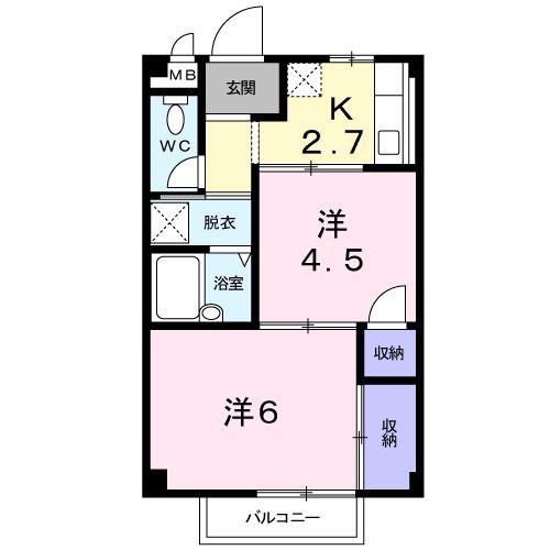 ツリーハウス(2K/2階)の間取り写真