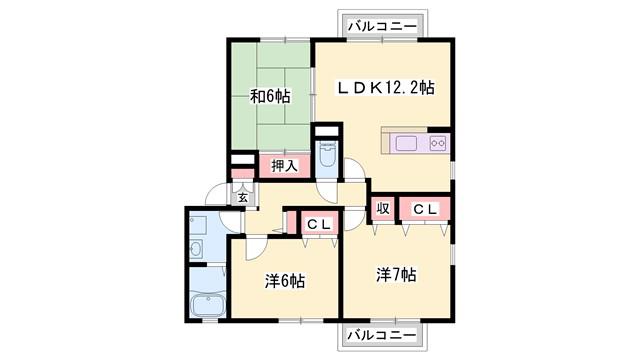 ラフィーネ田寺東(3LDK/1階)の間取り写真
