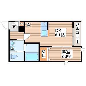 プログレス河原町(1DK/2階)の間取り写真