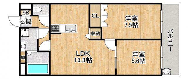 URBAN HILLS SAITOII(2LDK/2階)の間取り写真