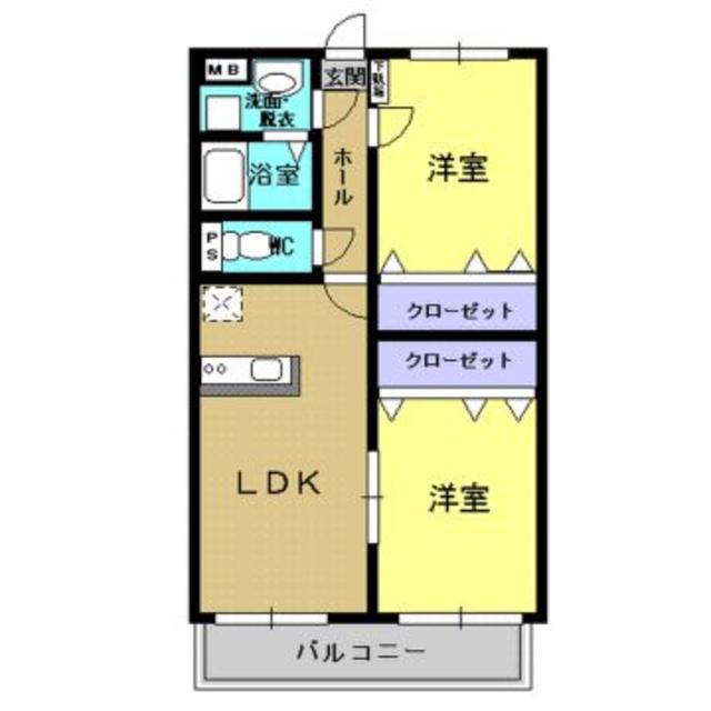 SUN VALLEY 伊敷(2DK/2階)の間取り写真