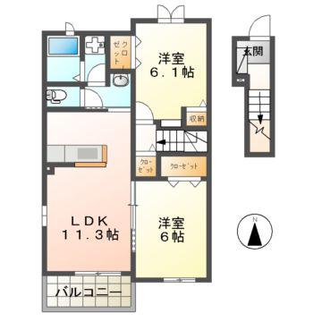ピアチェーレ II(2LDK/2階)の間取り写真