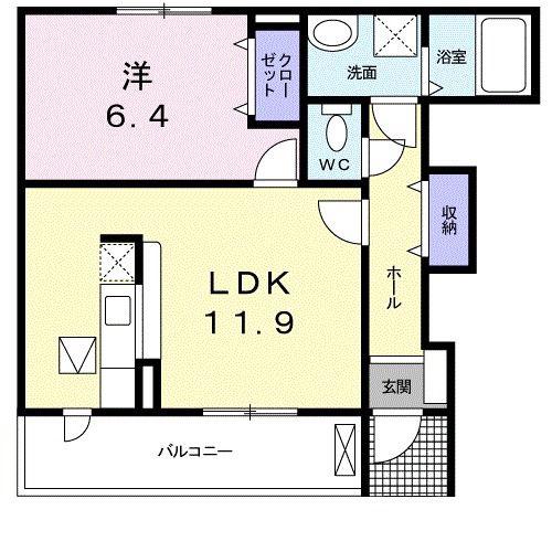 ファインイースト(1LDK/1階)の間取り写真