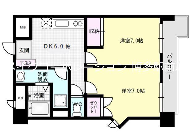 パークコート箱崎グランデ(2DK/1階)の間取り写真