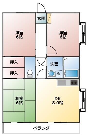 フェリス仲原(3DK/3階)の間取り写真